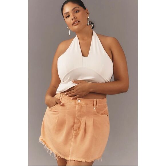 NEW Anthropologie Pilcro Pleated Frayed Hem Micro Mini Denim Skirt Size 4 or 12 - Picture 4 of 6